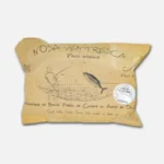 Paquete de pescado seco "Kosa Ventresca", con ilustraciones de un pez y detalles sobre su origen y calidad. Ideal para preparar platos tradicionales.