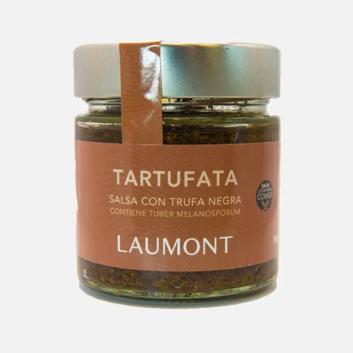 Tarro de tartufata de Laumont, salsa gourmet con trufa negra, ideal para realzar platos de pasta y carnes.